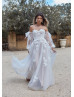 Strapless Ivory Lace Tulle Modern Wedding Dress With Detachable Sleeves